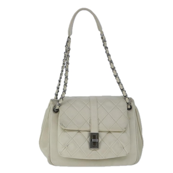 CHANEL Matelasse Chain Shoulder Bag Caviar Skin White CC Auth bs20238 - Picture 13 of 16